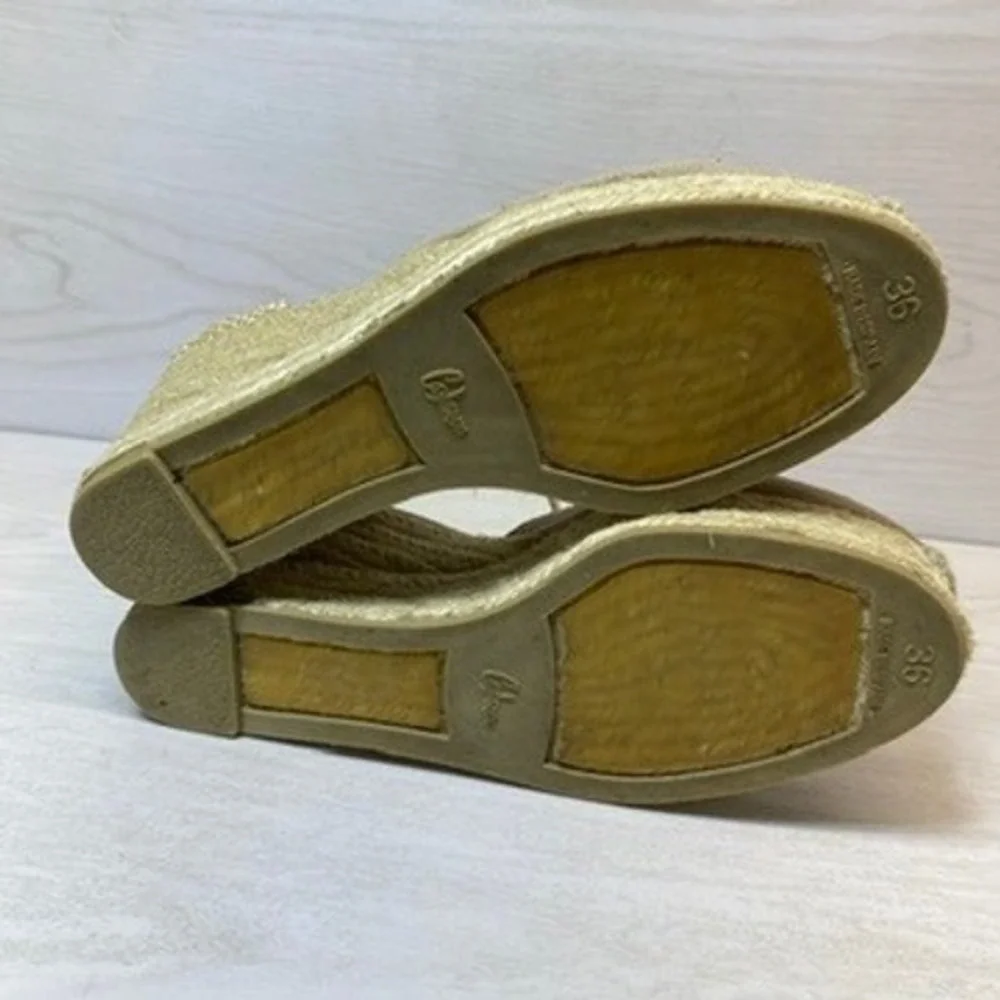 Castañer Women 6 36 Espadrille Wedge Sandal Ankle Strap Tan Canvas Jute Platform